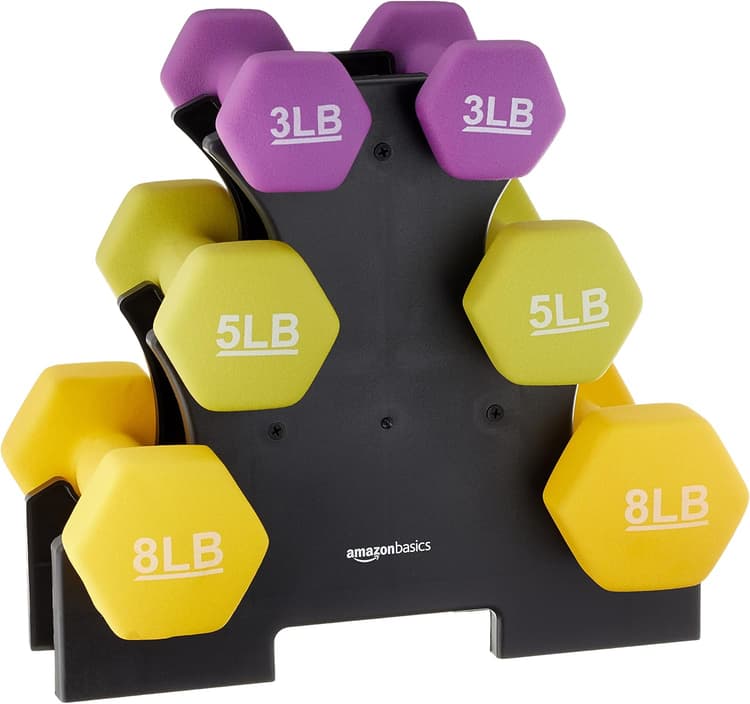 Amazon Basics neoprene dumbbell hand weights with stand